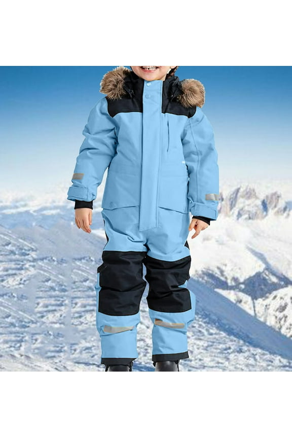 Toddler Snow Suit Hooded Waterproof Windproof One Piece Ski Suits Winter Thicken Warm Jumpsuits Outdoor Jackets Coats