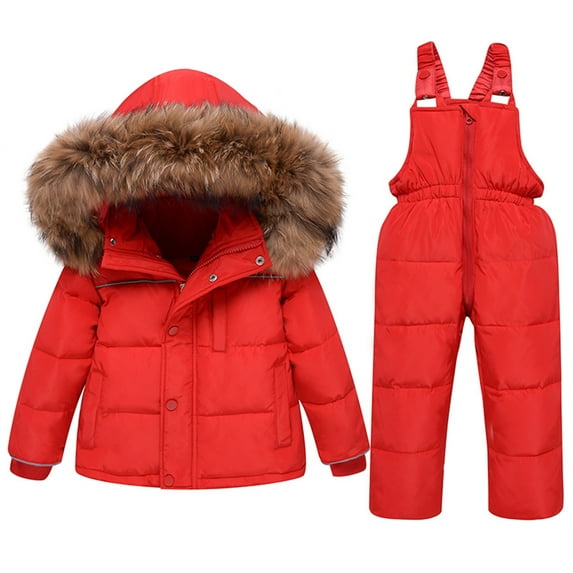 Hicidod Snow Suit for Toddler Hooded Thicken Winter Warm Kids Snowsuit Fashion Solid Color Windproof Bib Ski Snow Pant Coat