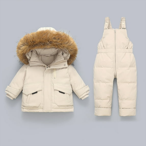 Hicidod Snow Suit for Toddler Hooded Thicken Winter Warm Kids Snowsuit Fashion Solid Color Windproof Bib Ski Snow Pant Coat
