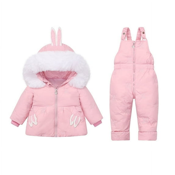 Hicidod Snowsuit Toddler Waterproof Hooded Cute Pirnted Baby Down Jacket & Ski Bib Pants Set Winter Warm Snow Suit for Kids