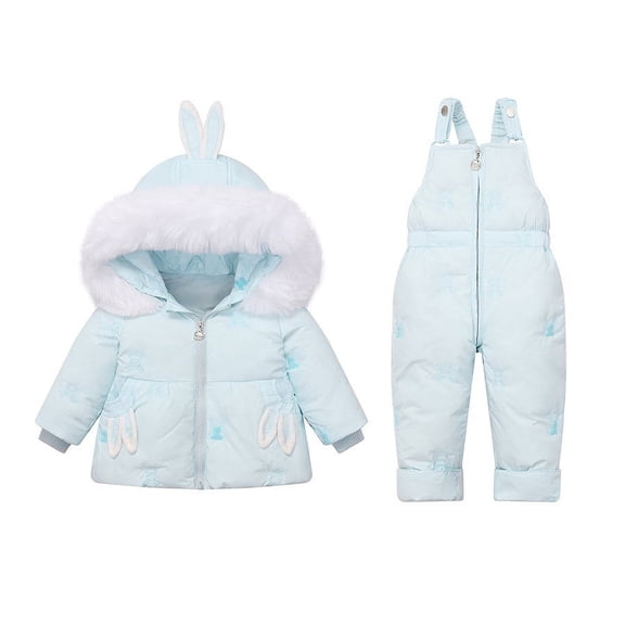Hicidod Snowsuit Toddler Waterproof Hooded Cute Pirnted Baby Down Jacket & Ski Bib Pants Set Winter Warm Snow Suit for Kids