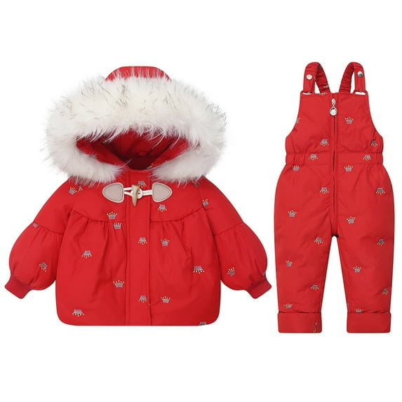 Hicidod Snowsuit Toddler Waterproof Hooded Cute Pirnted Baby Down Jacket & Ski Bib Pants Set Winter Warm Snow Suit for Kids