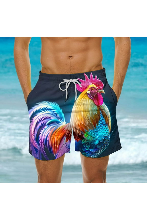 Swim Trunks Men Drawstring Elastic Waist Quick Dry Beach Shorts Fashion Printed Swimwear Bathing Suits with Pockets