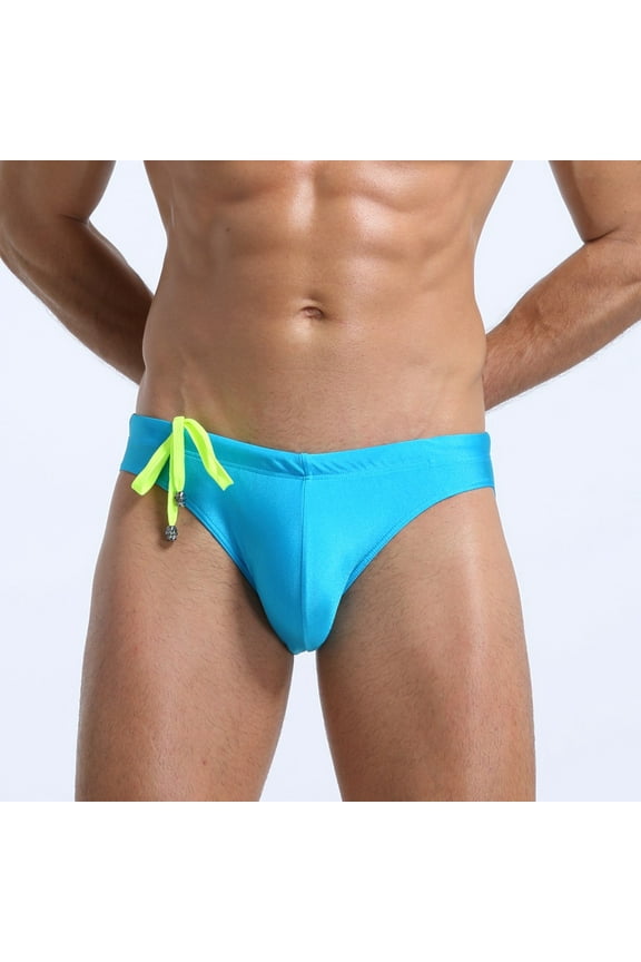 Swimming Briefs for Men Drawstring Trendy Solid Bikini Swimsuits Beach Board Surf Shorts Trunks Swimwear for Summer