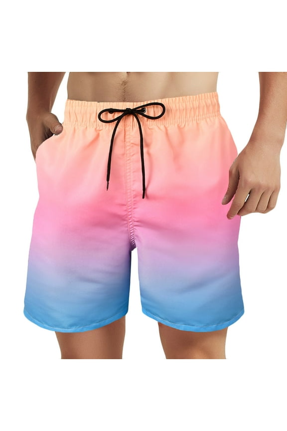 Swimming Trunks for Men Fashion Gradient Compression Liner Cargo Pockets Bathing Suit Quick-Dry Swim Shorts with Drawstring