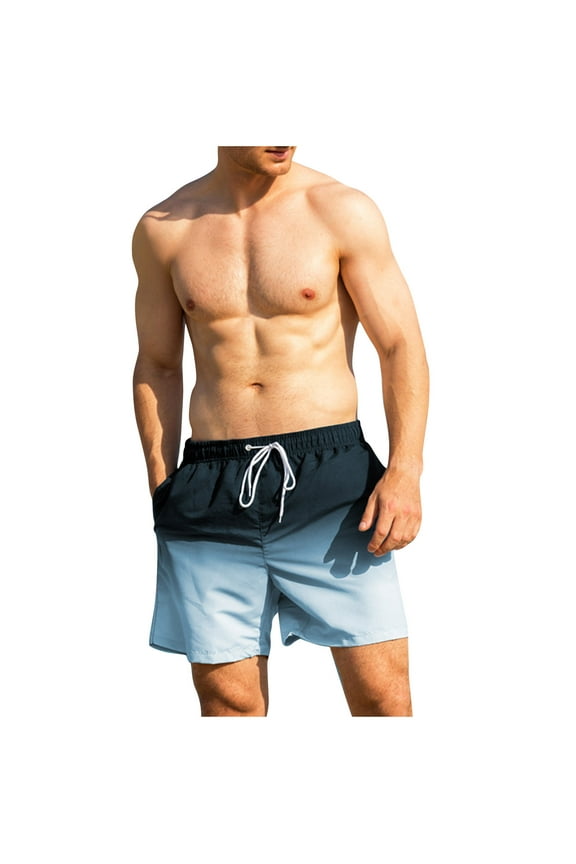 Swimming Trunks for Men Fashion Gradient Compression Liner Cargo Pockets Bathing Suit Quick-Dry Swim Shorts with Drawstring
