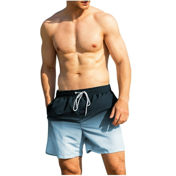 Hicidod Swimming Trunks for Men Fashion Gradient Compression Liner Cargo Pockets Bathing Suit Quick-Dry Swim Shorts with Drawstring