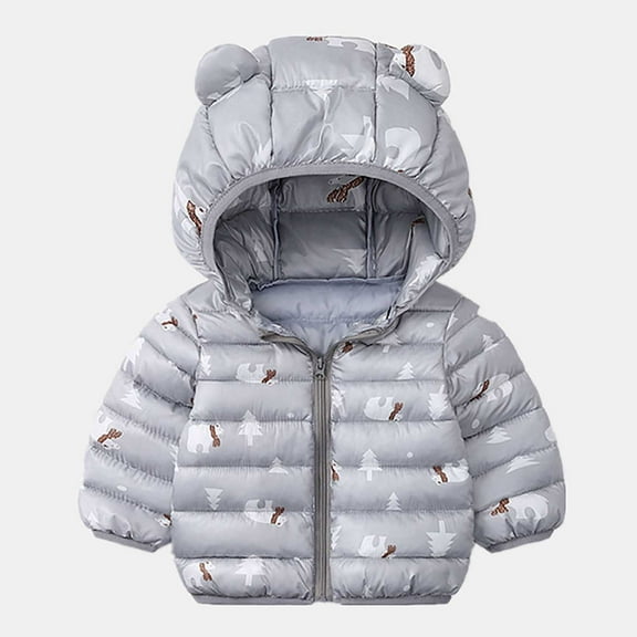 Hicidod Toddler Winter Coats Cute Bear Ears Hooded Long Sleeve Puffer Jackets Lightweight Fashion Print Warm Infant Snow Outerwear