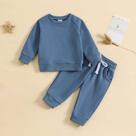 Hicidod Toddler Baby Boy Fall Outfit Crewneck Long Sleeve Sweatshirt Tops Elastic Pants Jogger Cute Solid Color Winter Clothes Set