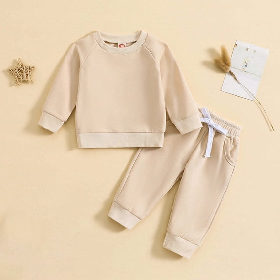 Hicidod Toddler Baby Boy Fall Outfit Crewneck Long Sleeve Sweatshirt Tops Elastic Pants Jogger Cute Solid Color Winter Clothes Set