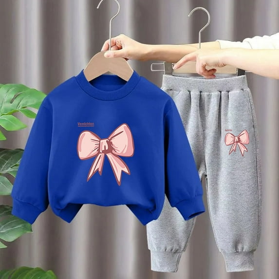 Hicidod Toddler Baby Boy Girl Clothes Winter Bow Print Long Sleeve Pullover Sweatshirt Pants 2pcs Cute Fall Casual Outfits Set