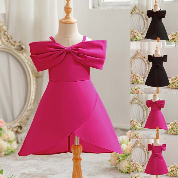 Hicidod Toddler Birthday Princess Dress Off The Shoulder Bowknot Wedding Dress Special Occasion Formal Gowns Pageant Dresses