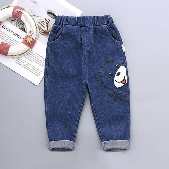 Hicidod Toddler Boy Jeans Elastic Waist Fashion Solid Color Pants Full Length Loose Fit Cozy Pockets Casual Denim Jeans for Girls