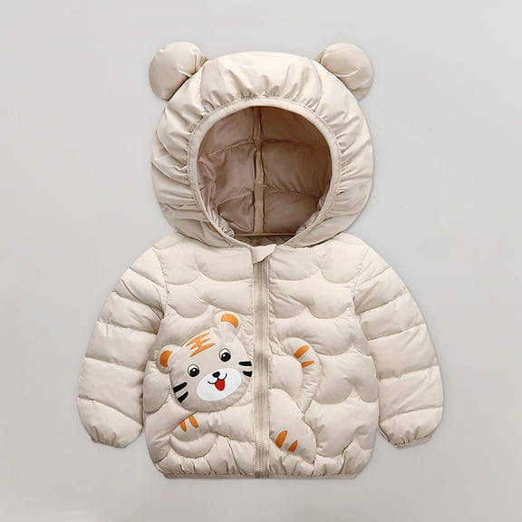 Hicidod Toddler Dowm Coats Thicken Light Print Puffer Jacket for Baby Boys Girls Cute Hooded Zipper Puffy Warm Winter Outwear
