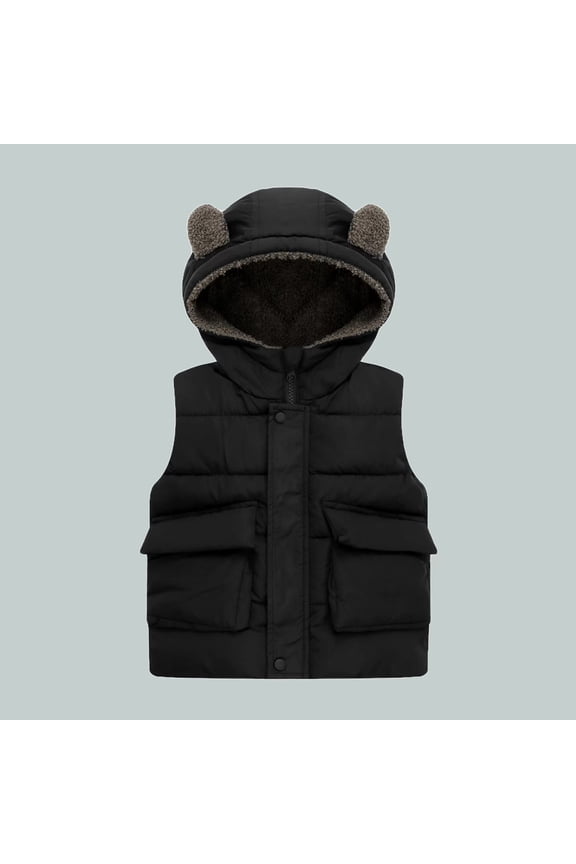 Toddler Down Vest Cute Bear Ears Hooded Zipper Warm Baby Jacket Fleece Lined Windproof Puffer Vests for Winter Fall Spring