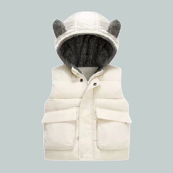 Hicidod Toddler Down Vest Cute Bear Ears Hooded Zipper Warm Baby Jacket Fleece Lined Windproof Puffer Vests for Winter Fall Spring