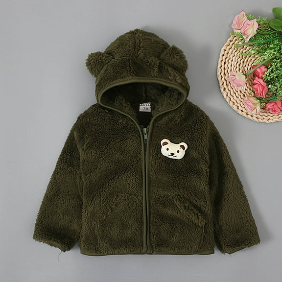 Hicidod Toddler Fleece Jacket Cute Bear Hoodie Fleece Zipper Up Jacket Sweatshirt Warm Coat Tops Outwear With Ears