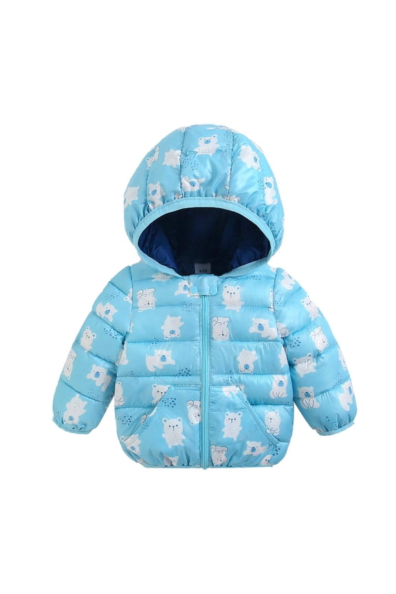 Toddler Fleece Jacket Hooded Long Sleeved Winter Warm Down Coats Cute Printed Lined Fleece Padded Puffer Jackets