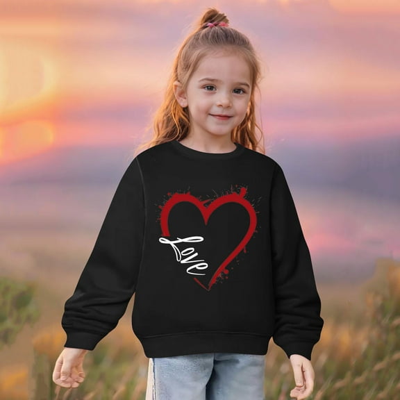 Hicidod Toddler Girl Sweatshirts Long Sleeve Crew Neck Pullover Tops Cute Heart Print Fall Winter Soft Casual Clothes