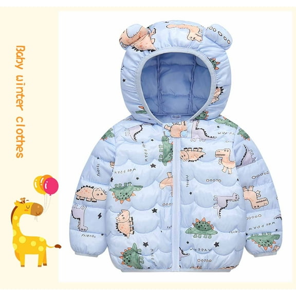 Hicidod Toddler Puffer Jacket Cute Bear Ears Hooded Long Sleeve Down Coats Lightweight Printed Thicken Puffy Outerwear