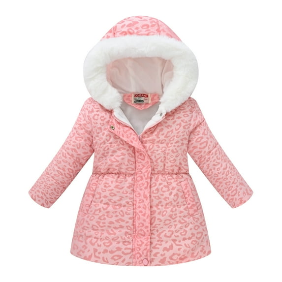 Hicidod Toddler Girls Winter Jacket Cute Print Padded Warm Puffer Down Coat Waist Zipper Windproof Hooded Cotton Outwear