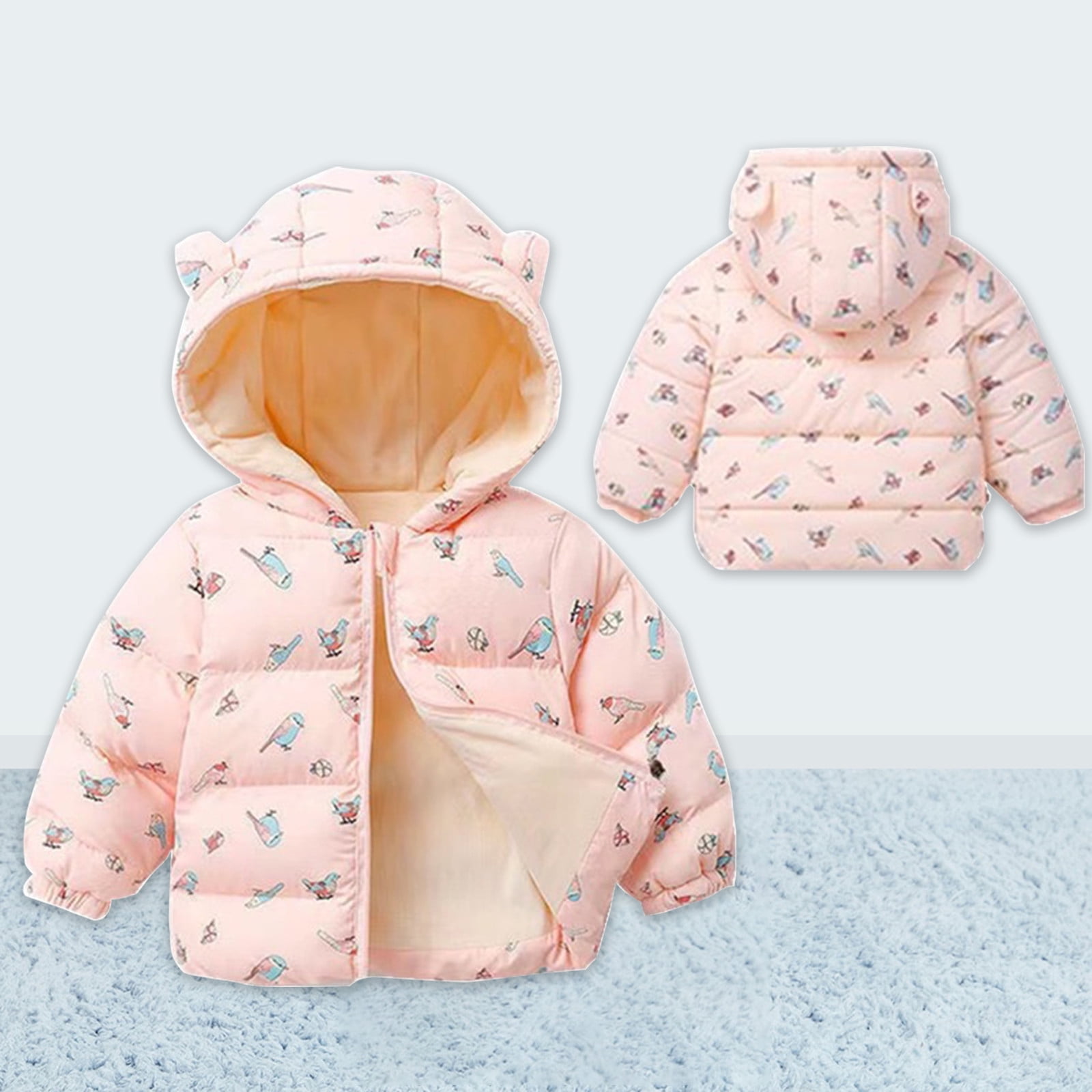 Little Surprise Box Black 3D Ears Teddy Themed Quilted Hooded Winter Jacket for Kids