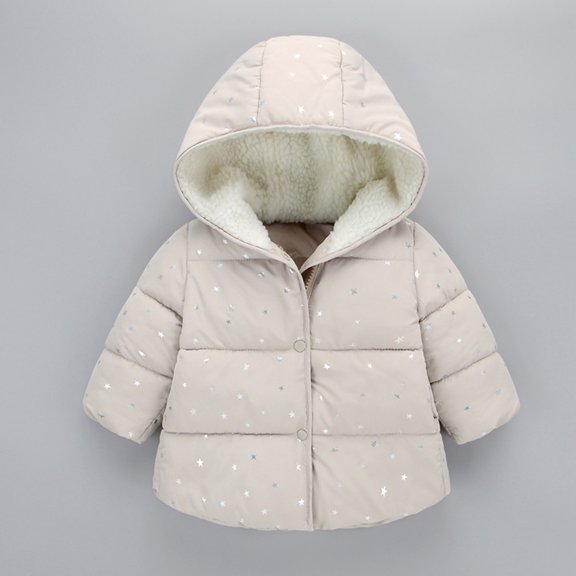 Hicidod Toddler Jackets Hooded Long Sleeve Zipper Winter Warm Coats Cute Stars Printed Fleece Lined Thicken Cotton Outwear Jacket