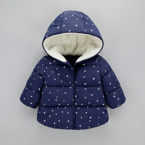 Hicidod Toddler Jackets Hooded Long Sleeve Zipper Winter Warm Coats Cute Stars Printed Fleece Lined Thicken Cotton Outwear Jacket