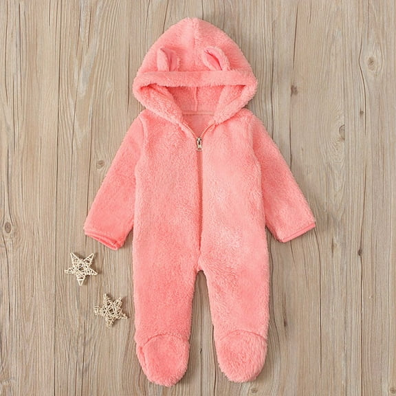 Hicidod Toddler Jumpsuit Onesie Cute Bear Ears Hooded Zipper Fleece Rompers Long Sleeve Winter Footie Bodysuit Outwear