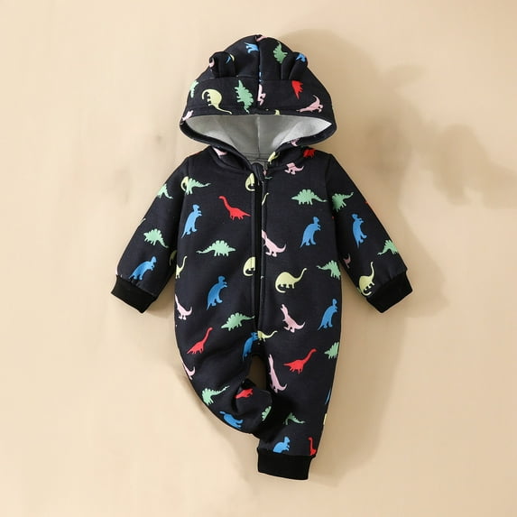 Hicidod Toddler Jumpsuit Onesie Zipper Long Sleeve Winter Warm Outfit Cute Bear Ears Hooded Jumpsuit Printed Infant One Piece Romper