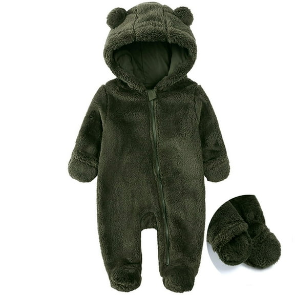 Hicidod Toddler Jumpsuit Romper Footie Long Sleeve Onesie Outfits Unisex Fleece Winter Bodysuits with Cartoon Bear Hoodie