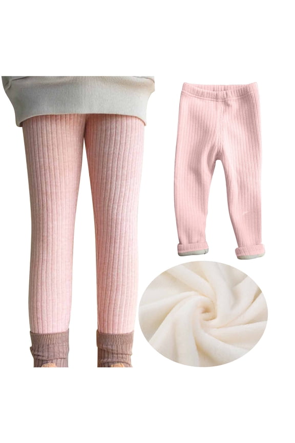 Toddler Leggings Solid Ribbed Fleece Lined Tights for Girls Padded Thicken Warm Fall Winter Casual Bottoms Leggings
