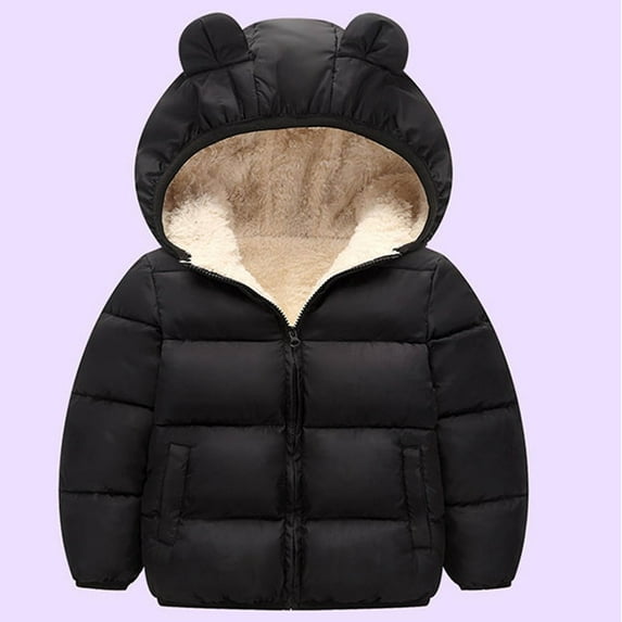 Hicidod Toddler Puffer Coats Cute Print Hooded Zipper Thick Winter Jacket Warm Fleece Fur Lining Windproof Baby Down Coat