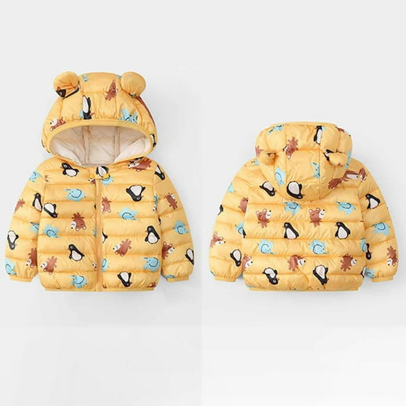 Hicidod Toddler Puffer Jacket Cute Bear Ears Hooded Long Sleeve Down Coats Lightweight Printed Thicken Puffy Outerwear