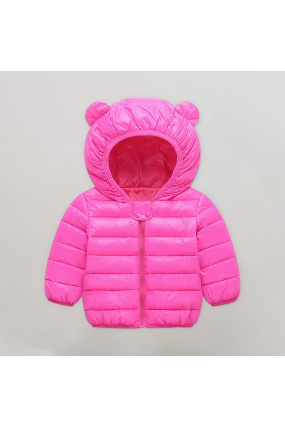 Toddler Puffer Jacket Lightweight Windproof Bear Ears Hooded Down Coats Packable Dinosaur Prints Zip Kids Outerwear