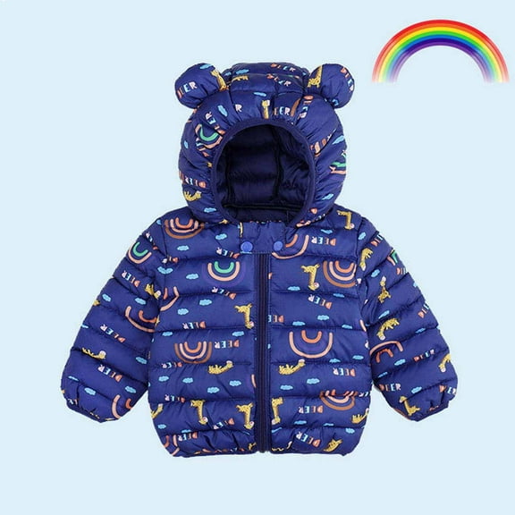 Hicidod Toddler Puffer Jackets Bear Ears Hooded Long Sleeve Winter Warm Down Coat Lightweight Cute Printed Thicken Jacket