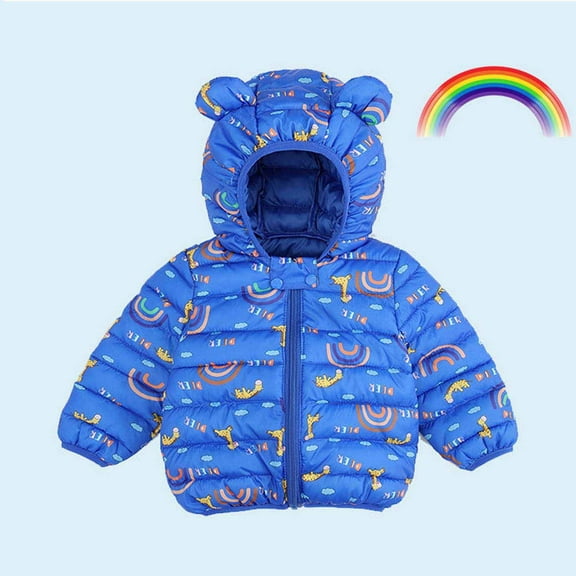 Hicidod Toddler Puffer Jackets Bear Ears Hooded Long Sleeve Winter Warm Down Coat Lightweight Cute Printed Thicken Jacket