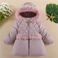 thumbnail image 1 of Hicidod Toddler Puffer Jackets Fur Trim Hooded Zipper Warm Coats Solid Color Windproof Padded Fashion Cotton Outerwear for Girl, 1 of 4