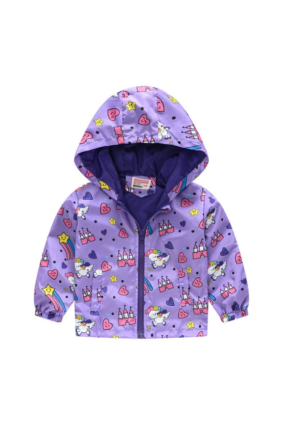 Toddler Rain Coats Hooded Long Sleeve Zipper Printed Rain Jackets Middle Length Thin Style Windproof Windbreaker