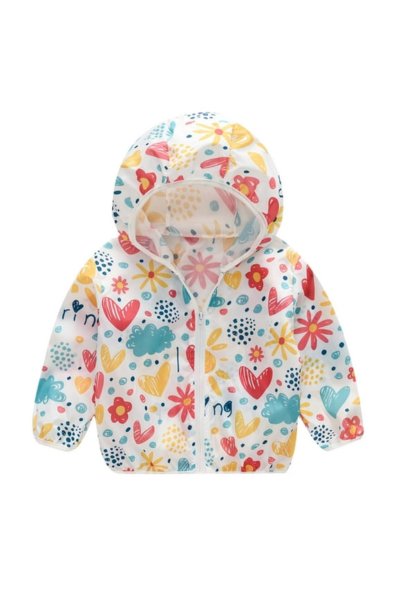 Toddler Rain Coats Hooded Long Sleeve Zipper Printed Rain Jackets Middle Length Thin Style Windproof Windbreaker