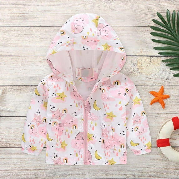 Hicidod Toddler Rain Jacket Toddler Rain Jacket Boys Girls Cute Windbreaker Waterproof Print Casual Outerwear Lightweight Zip Jacket Hooded Dust Coat