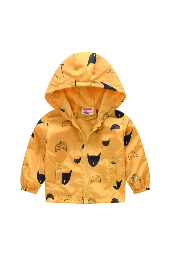 Toddler Rain Jackets Hooded Long Sleeve Zipper Rain Coats Lightweight Thin Cute Cartoon Printed Windbreaker Coat