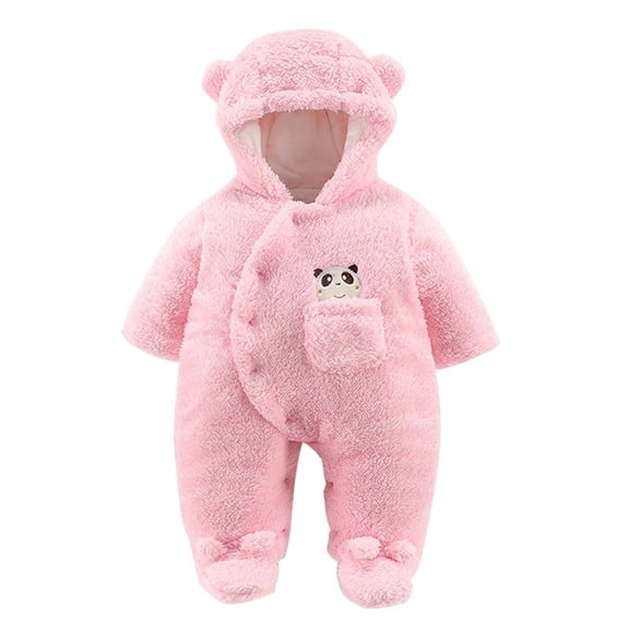 Hicidod Toddler Romper Cute Bear Ears Hooded Infant Snowsuit Outfit Girls Boys Solid Fleece Winter Warm Footed Jumpsuit