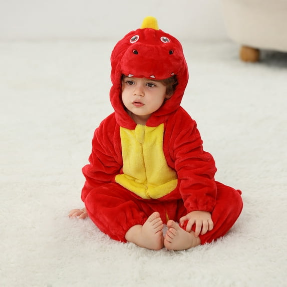 Hicidod Baby Rompers for Girls Boys Full Zipper Cute Dinosaur One-Piece Outfits Soft Fleece Romper Jumpsuits with Hood