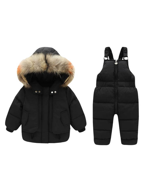 Toddler Snow Suit Fashion Solid Down Snow Pant And Puffer Jacket Bib Hooded Waterproof Winter Snowboarding Kids Ski Suit