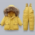 thumbnail image 1 of Hicidod Toddler Snow Suit Fashion Solid Down Snow Pant And Puffer Jacket Bib Hooded Waterproof Winter Snowboarding Kids Ski Suit, 1 of 5