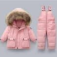 thumbnail image 1 of Hicidod Toddler Snow Suit Fashion Solid Down Snow Pant And Puffer Jacket Bib Hooded Waterproof Winter Snowboarding Kids Ski Suit, 1 of 5