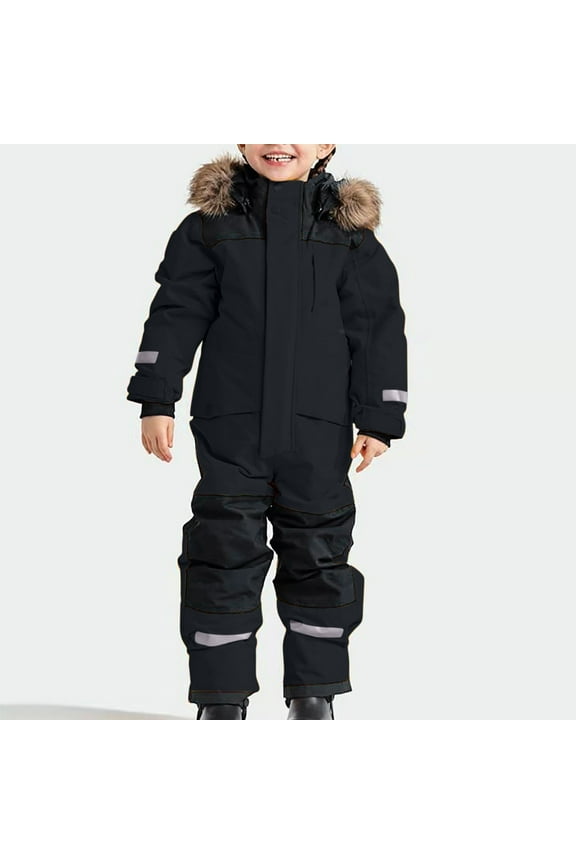 Toddler Snow Suit Hooded Waterproof Windproof One Piece Ski Suits Winter Thicken Warm Jumpsuits Outdoor Jackets Coats