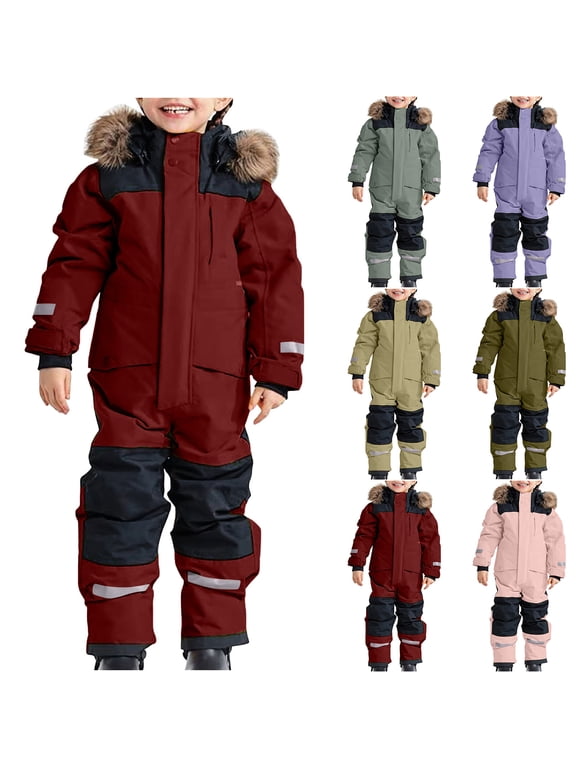 Toddler Snow Suit Hooded Waterproof Windproof One Piece Ski Suits Winter Thicken Warm Jumpsuits Outdoor Jackets Coats