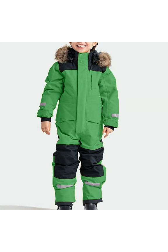 Toddler Snow Suit Hooded Waterproof Windproof One Piece Ski Suits Winter Thicken Warm Jumpsuits Outdoor Jackets Coats